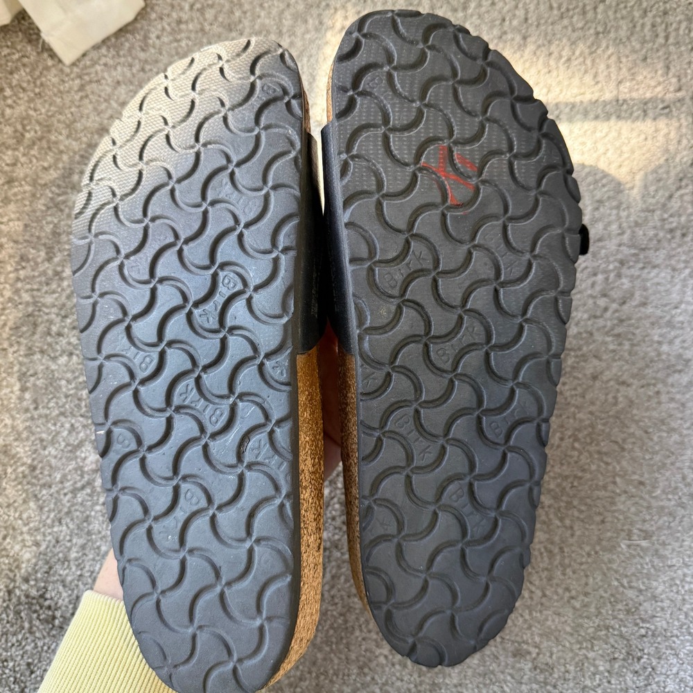 Birkenstock Ibiza Black Leather Double Strap‎ Cork Footbed Sandals 38 Comfy - Picture 7 of 10